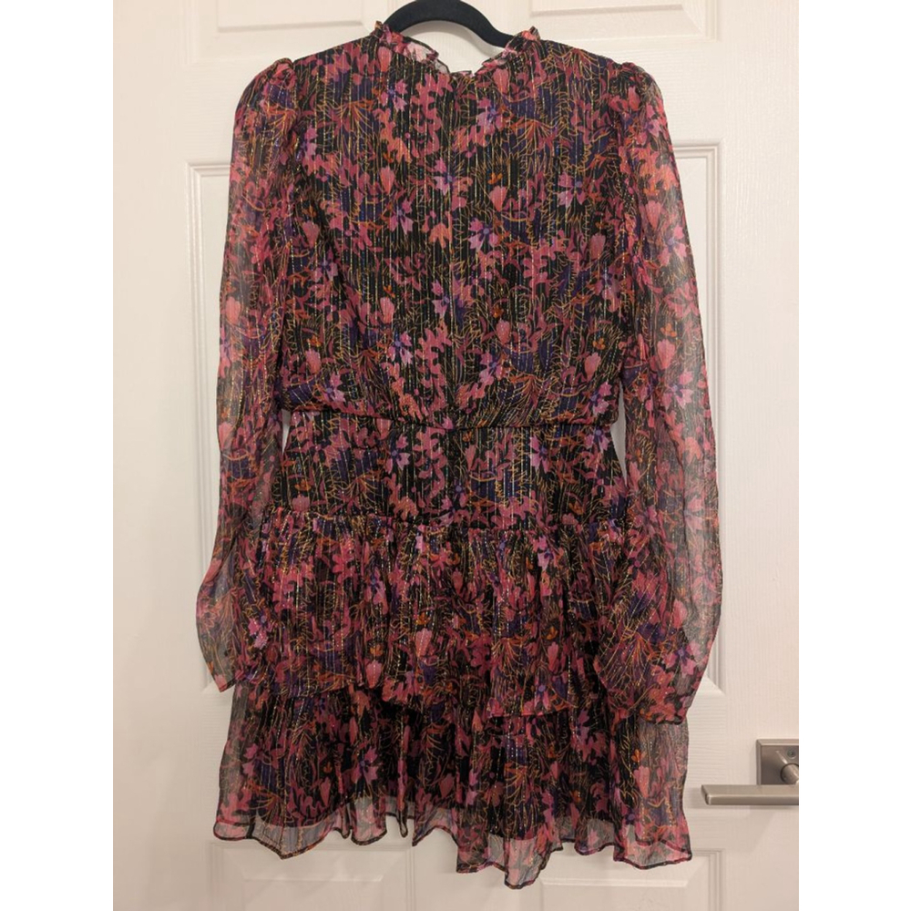 Saloni Ava B Silk Tiered Floral Sheer Long Sleeve Dress Canopy Sz 6 Whimsigoth - Picture 7 of 12
